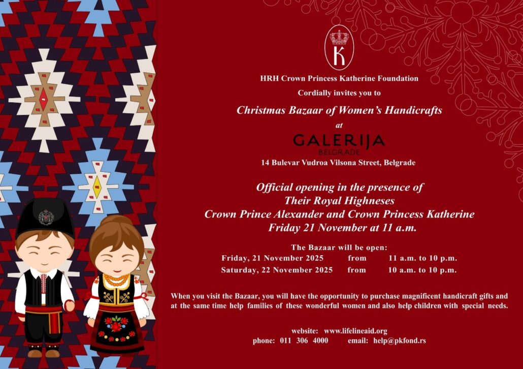 ANNOUNCEMENT – CROWN PRINCESS KATHERINE WILL OPEN CHARITY CHRISTMAS BAZAAR OF HANDICRAFTS